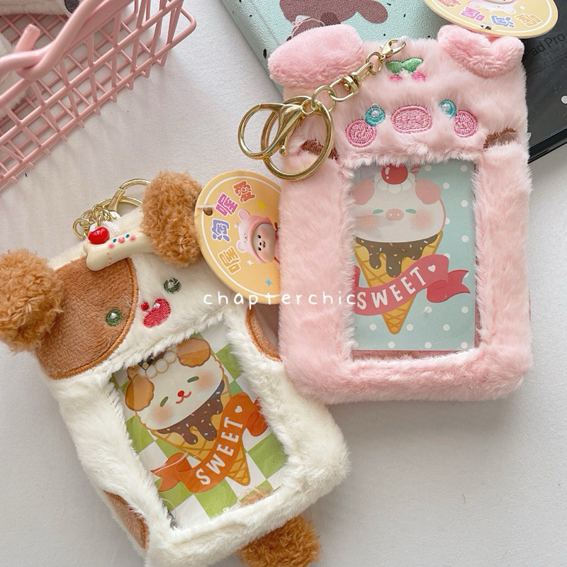 

Steen Cute Animal Photocard Holder Card Kartu Lanyard Korea Gantungan Kunci Nametag Boneka Kelinci Babi Anjing