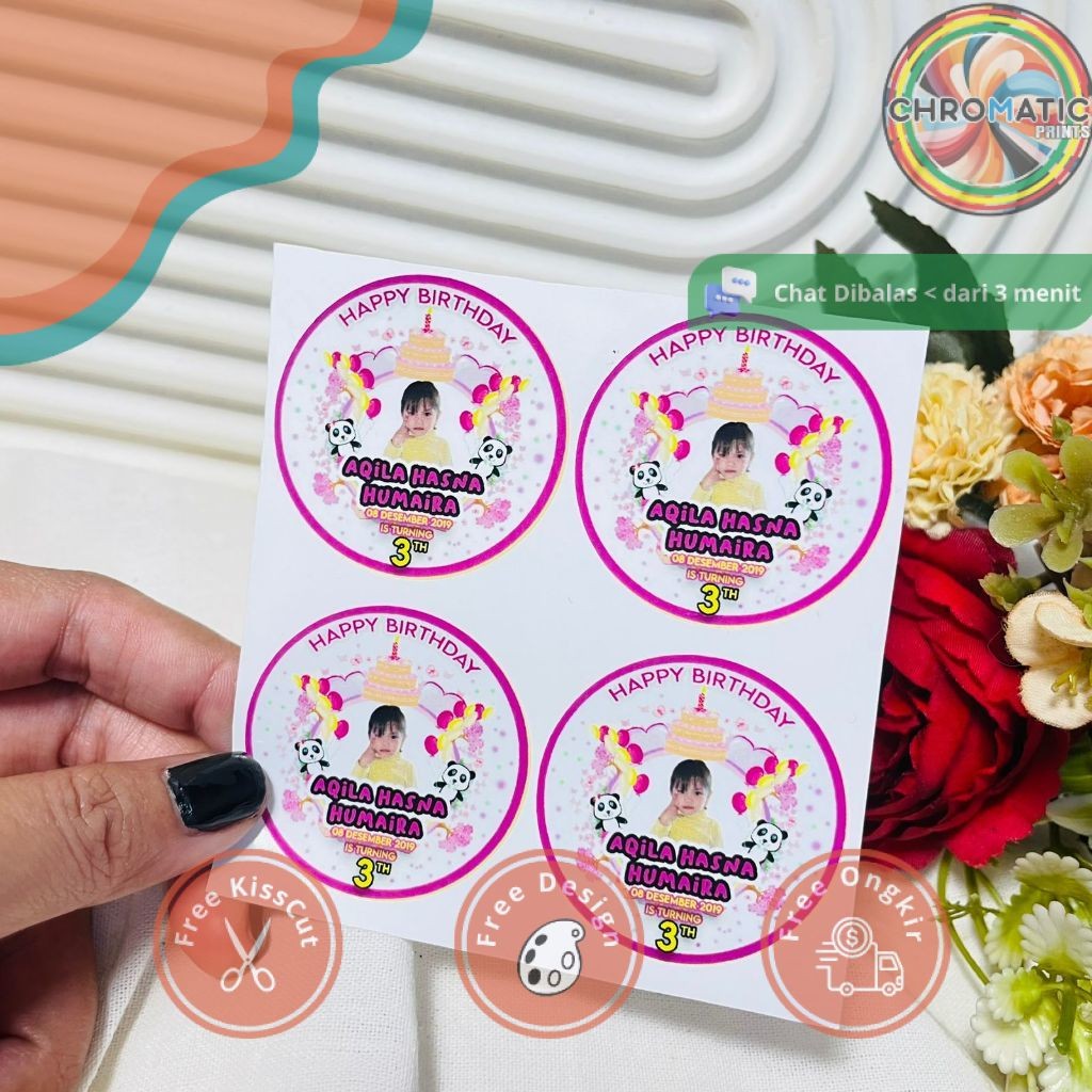 

chromatic 9-15 Sticker Ulang Tahun Anak Vinyl Anti Air Stiker Label Undangan Happy Birthday UkBesar