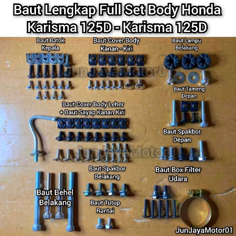 Baut Lengkap Full Set Body Bodi Motor Honda Karisma 125D / Karisma X 125D Motorcycle