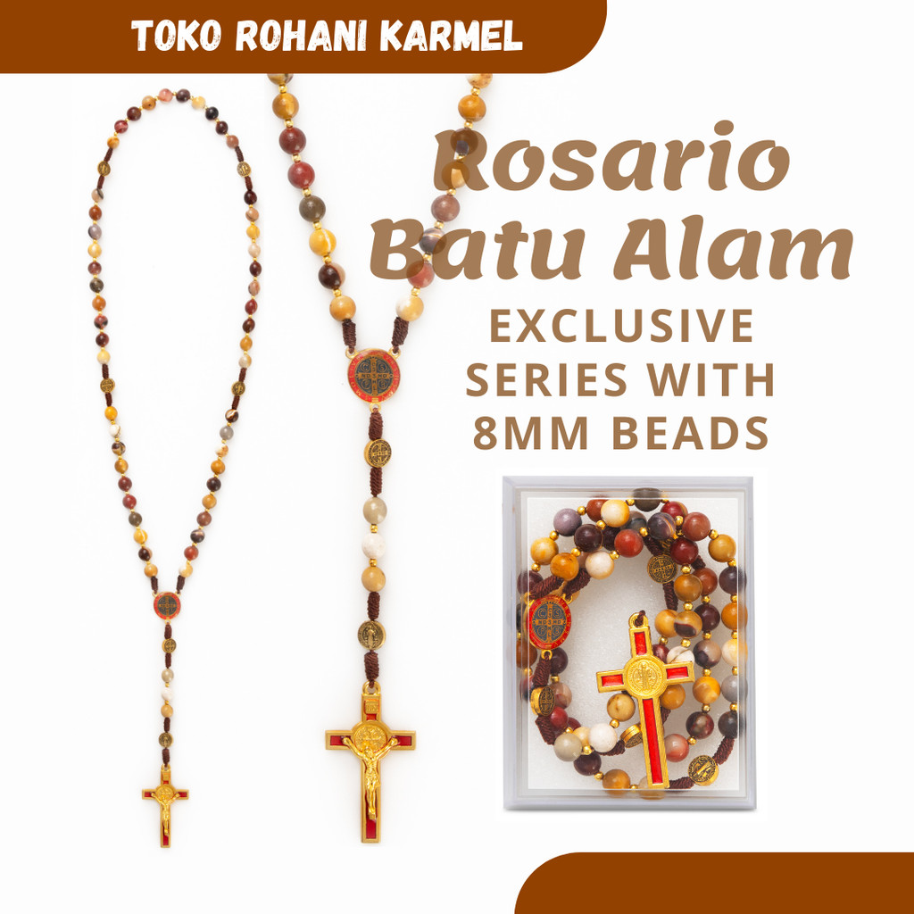 KALUNG ROSARIO KATOLIK BATU ALAM 8MM GOLDEN AUTUMN / KALUNG ROSARIO ASLI / ROSARIO BATU ALAM