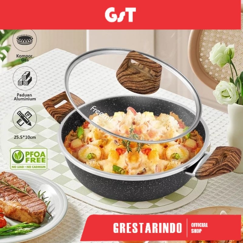 Panci Sup 24cm Panci Anti Lengket Panci Tutup Kaca Serbaguna Multifungsi