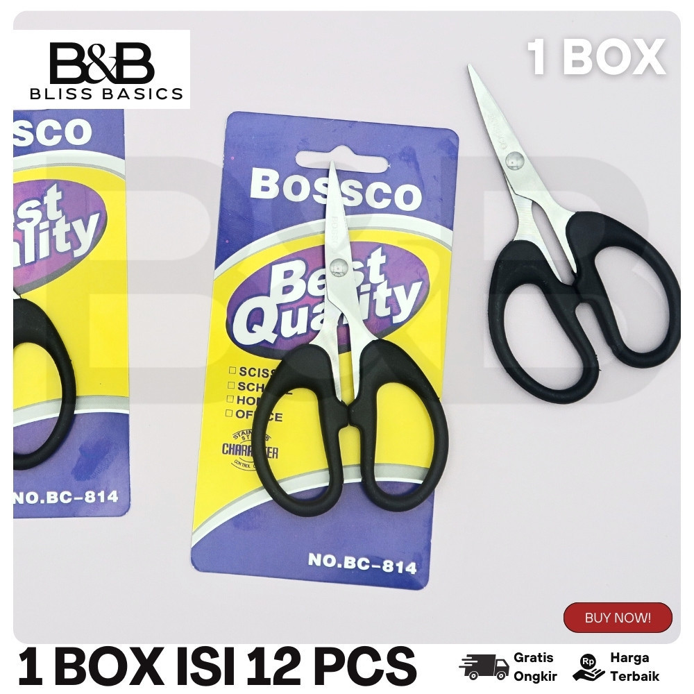 

1 Box isi 12 Gunting Scissors BOSSCO (4 inch~6 Inch-8 Inch) BC-814~816~818