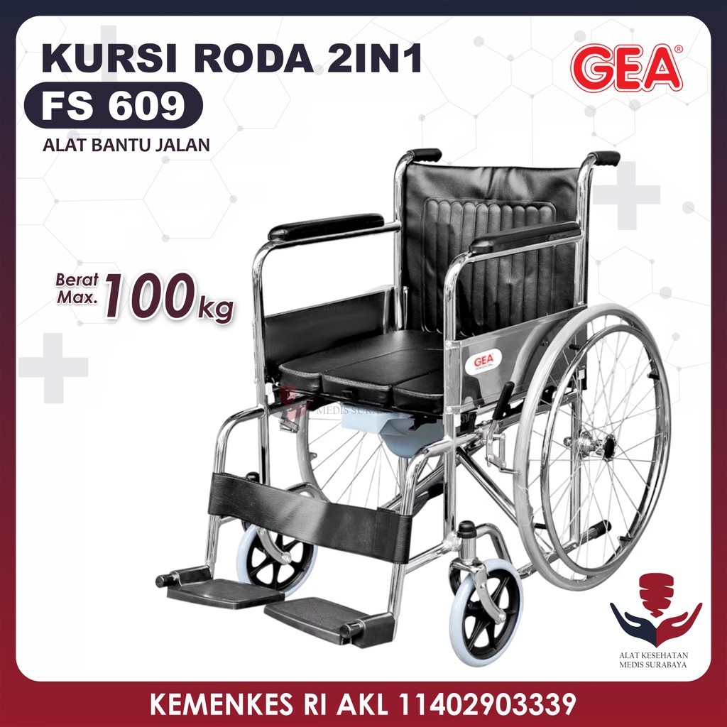 Kursi Roda 2in1 FS609 GEA Alat Penunjang Gerak Toilet Duduk FS 609