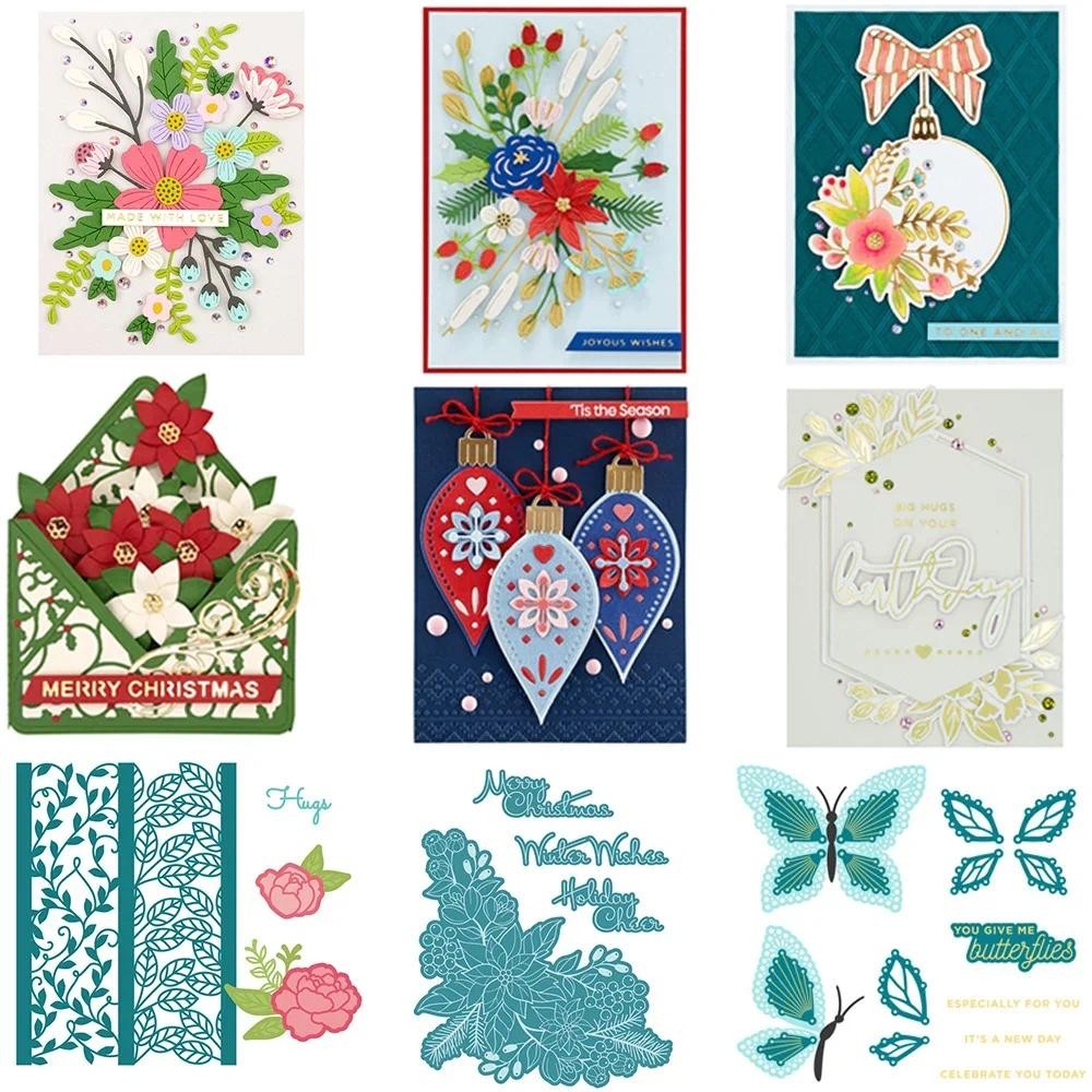 

Beautiful Flowers Leaves Pine Cutting Dies Envelope Butterfly Hot Foil Plate And Die Set For Christmas DIY Card Making Craft New