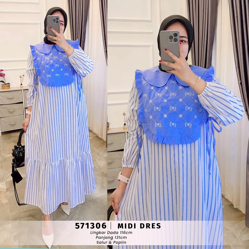 BEST SELLER EXTU HERITAGE - ALISHA MIDI DRESS WANITA MOTIF SALUR ELEGAN GAMIS KEKINIAN BEST SELLER -