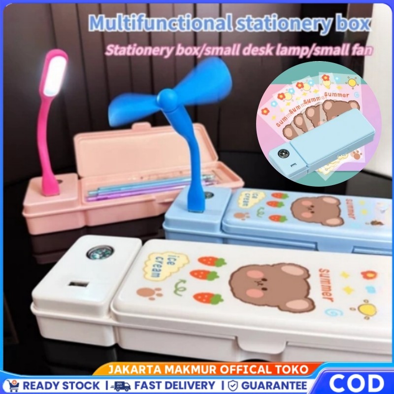 

3 IN 1 Kotak Pensil Multifungsi Kotak Alat Tulis stationery Case Kotak Pensil Kipas Angin Lampu Meja Kecil Kotak Penyimpanan Perlengkapan Belajar
