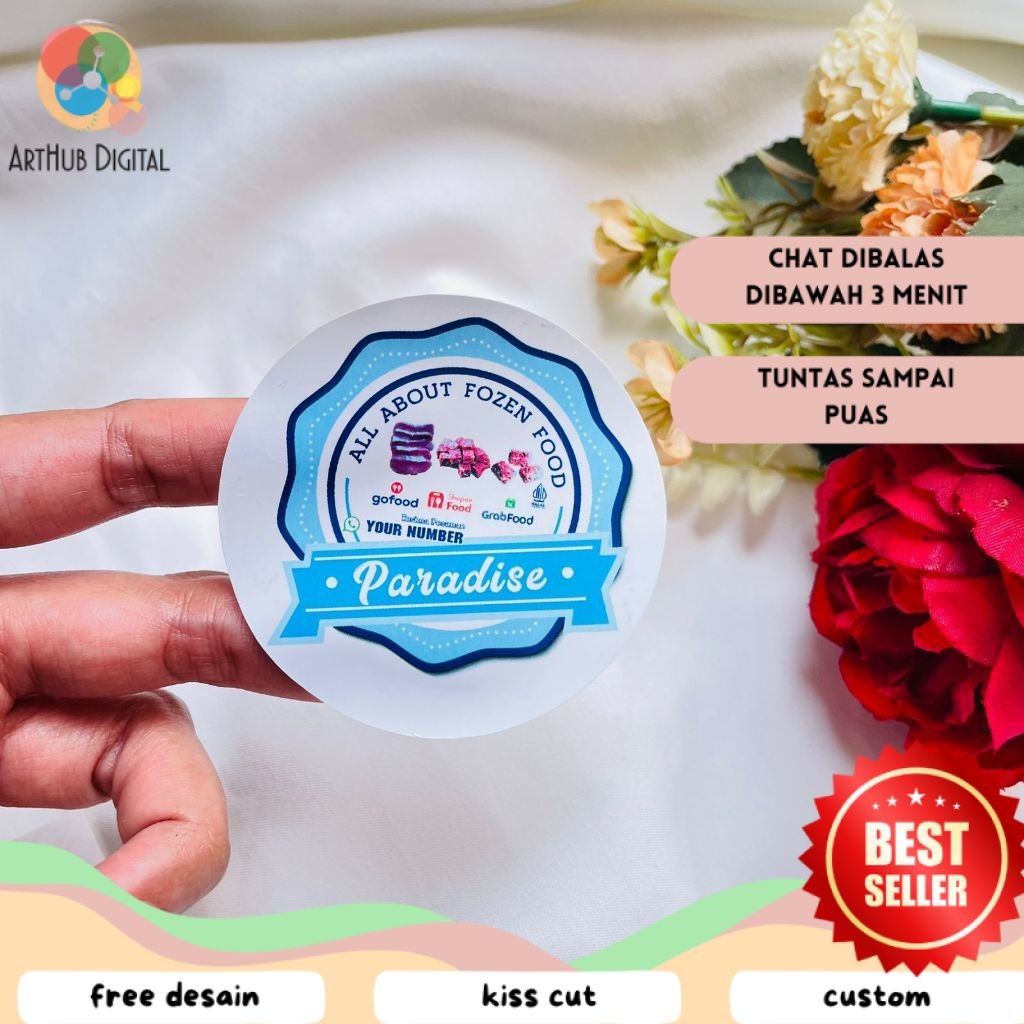 

AHD Cetak Stiker Vinyl Frozen Food Sticker Label Makanan Beku Basah Anti Air Free Desain Custom Nama
