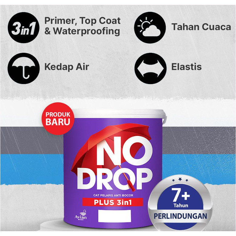 NO DROP 4KG PLUS 3 IN 1 PRIMER TOP COAT WATERPROOF CAT TEMBOK EXTERIOR INTERIOR CAT ANTI BOCOR