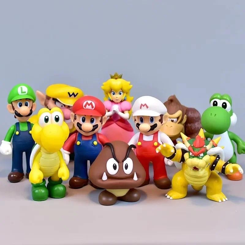 

Super Mario Bros Action Figure Toys Toad Peach Luigi Yoshi Donkey Kong Wario Anime Model Ornaments For Children Birthday Gift
