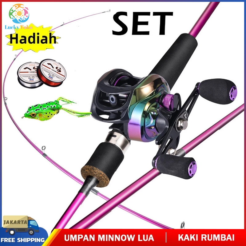 Joran pancing 1 set/1 set joran dan reel bc/Ungu Joran BC Set UL Carbon Pancingan Set Lengkap Joran 