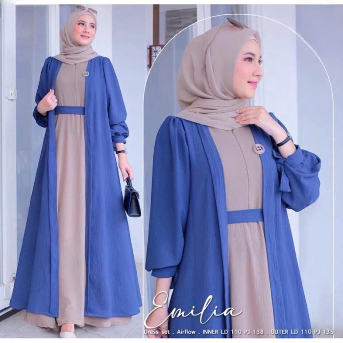 Gamis Emilia Polos + Inner Crinkle Airflow // Gamis Kombinasi Polos Sleting Busui // Gamis Wanita Po