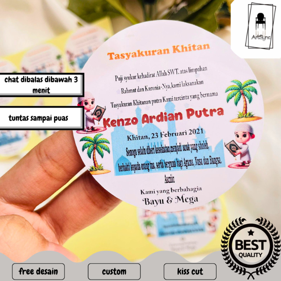 

Syncart 2-6 threemind stiker tasyakuran khitanan bahan chromo free desain cetak a3 kiss cut