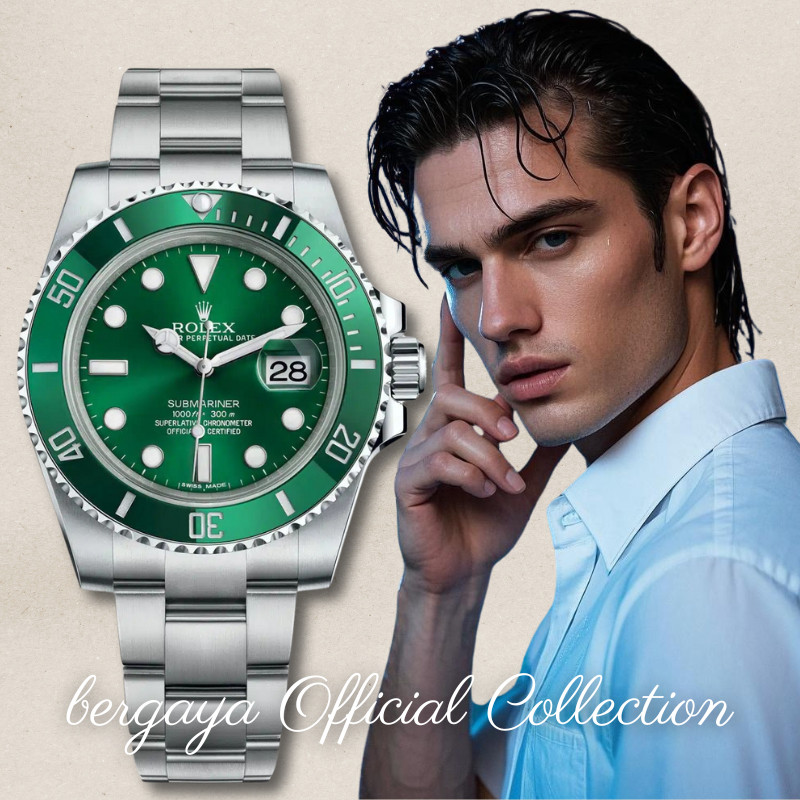 【Rolex 100% Asli】 Jam Tangan Pria Rolex Submariner Series Green Pergerakan Mekanis Otomatis Tampilan