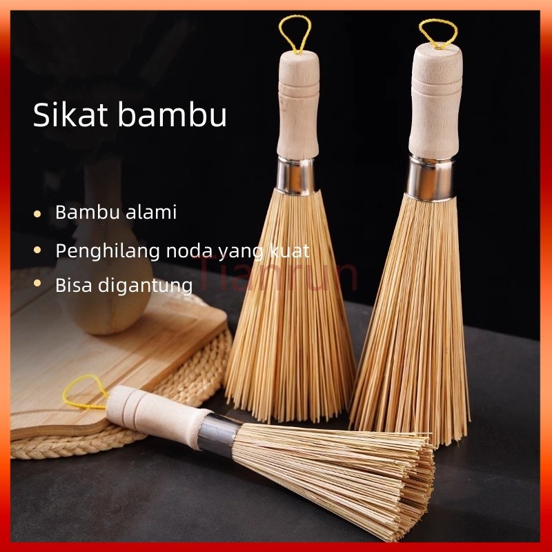 Sikat pot bambu, sikat bambu gagang panjang alami, sikat pot, tidak merusak pot dan piring, artefak 