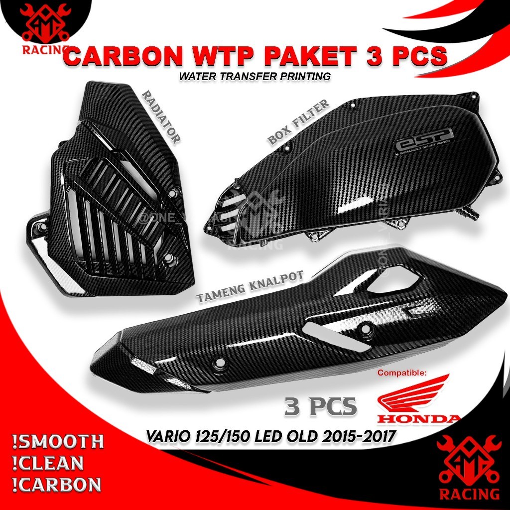 AMH_RACING - PAKET 3PCS CARBON VARIO 125 150 LED OLD TAMENG KNALPOT + COVER RADIATOR + BOX FILTER VA