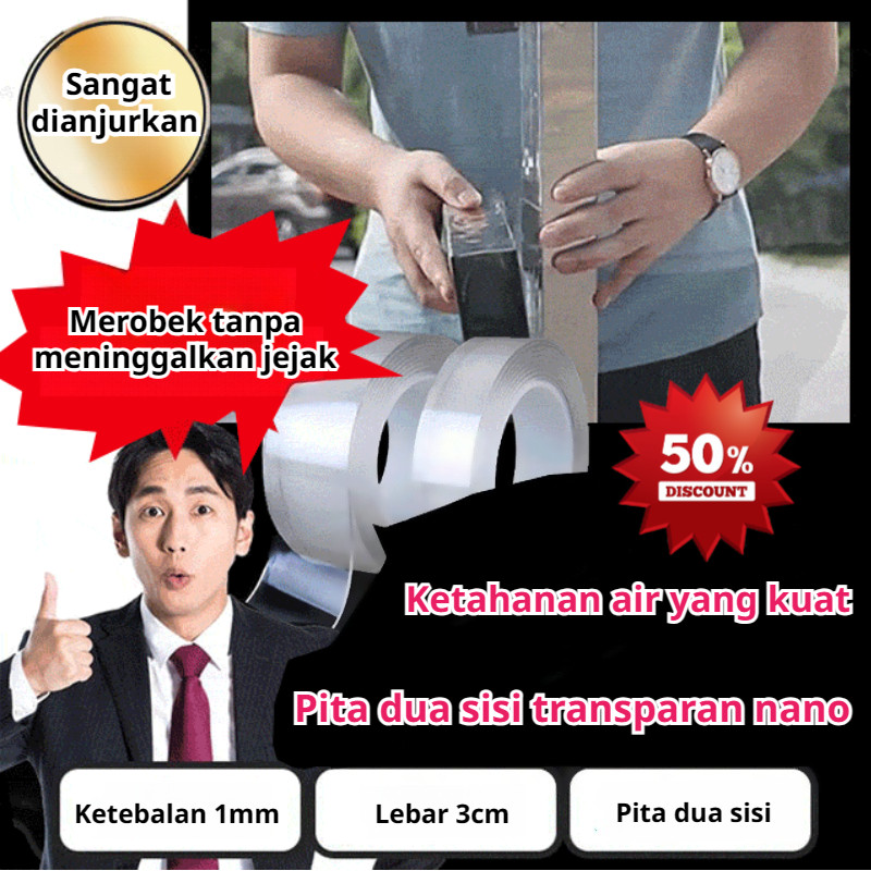 

⭐COD+Beli 1 Gratis 1⭐Pita Nano Perekat Ajaib Super Kuat /Perekat Dua Sisi Akrilik Transparan Perekat Nano Tahan Air/Pita Nano Tidak Terlihat Multi Fungsi/350N/m Strength Acrylic Adhesive / ahan Air untuk Dekorasi Mobil dan Rumah