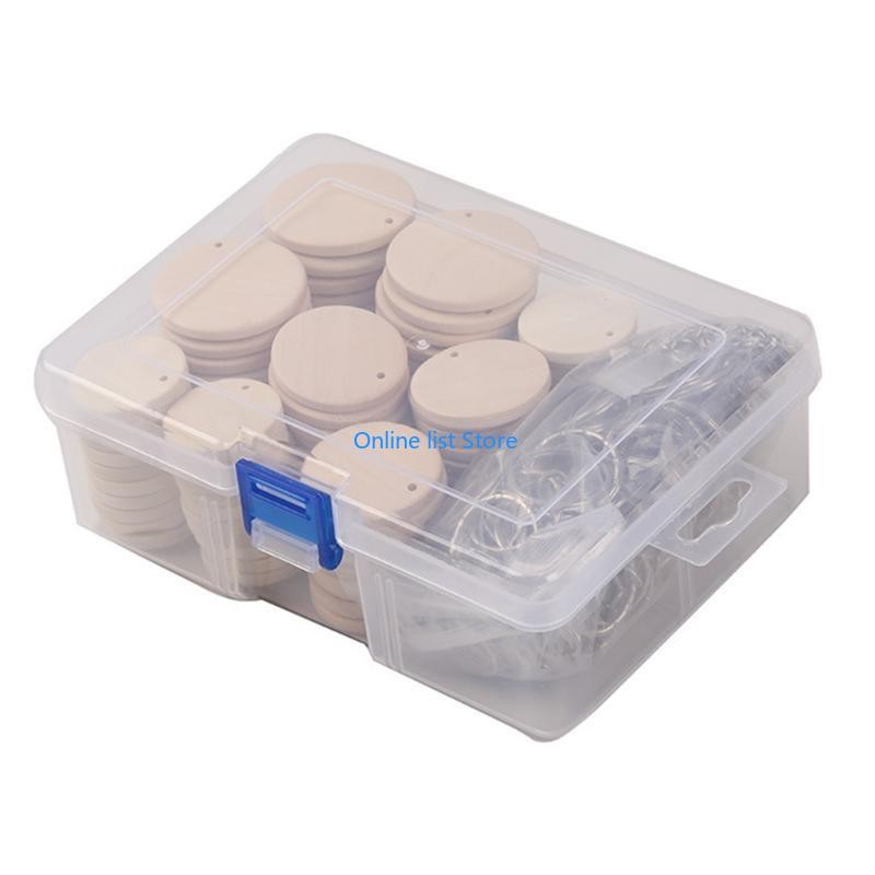 

587C Blank Slices Discs Unfinished Wooden Hanging Tag Chip Round Circles with Hole Keychain Open Rings for DIY Crafts