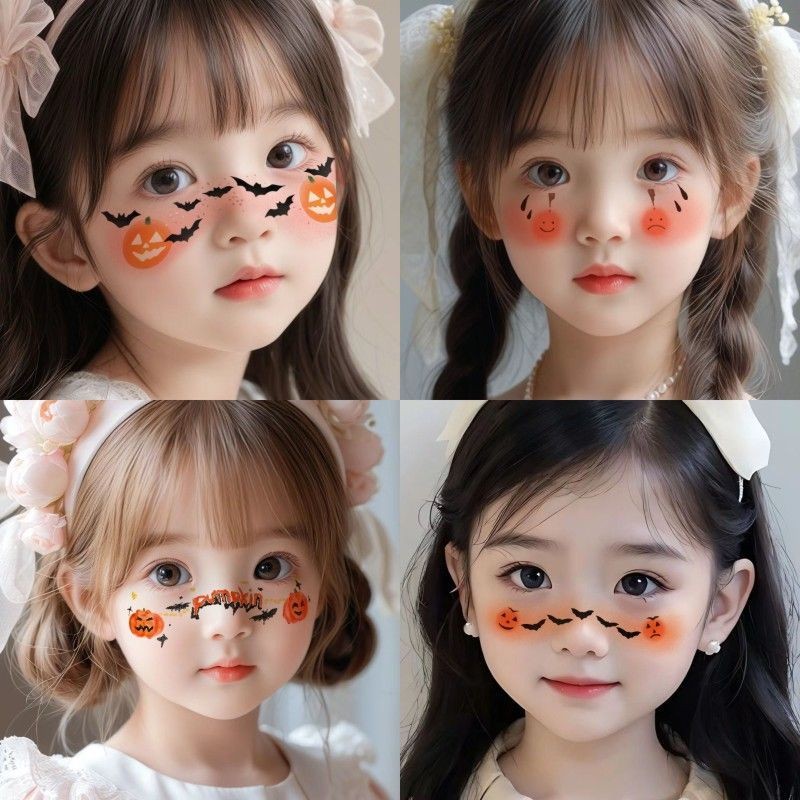 Stiker Tato Kartun Halloween Stiker Wajah Bersinar Labu Lucu Hadiah Stiker Tato Halloween/Anak-anak 