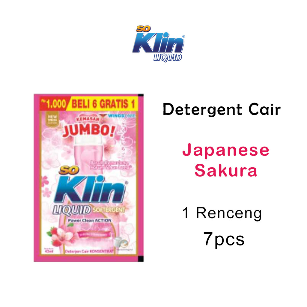 Soklin Liquid Detergent Japanese Sakura 1 Renceng 7pcs 40ml Sabun Cair Baju Wangi Bersih