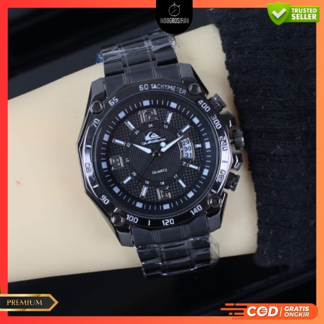 Best Seller  Jam Tangan Pria Quik Silver 6395 TH Rantai Steel Tanggal Aktif Free Box