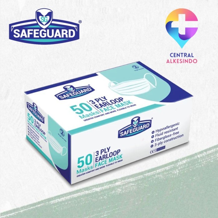 Safeguard Masker by Sensi Earloop Masker Medis 3 Ply Isi 50 Pcs Central Alkesindo