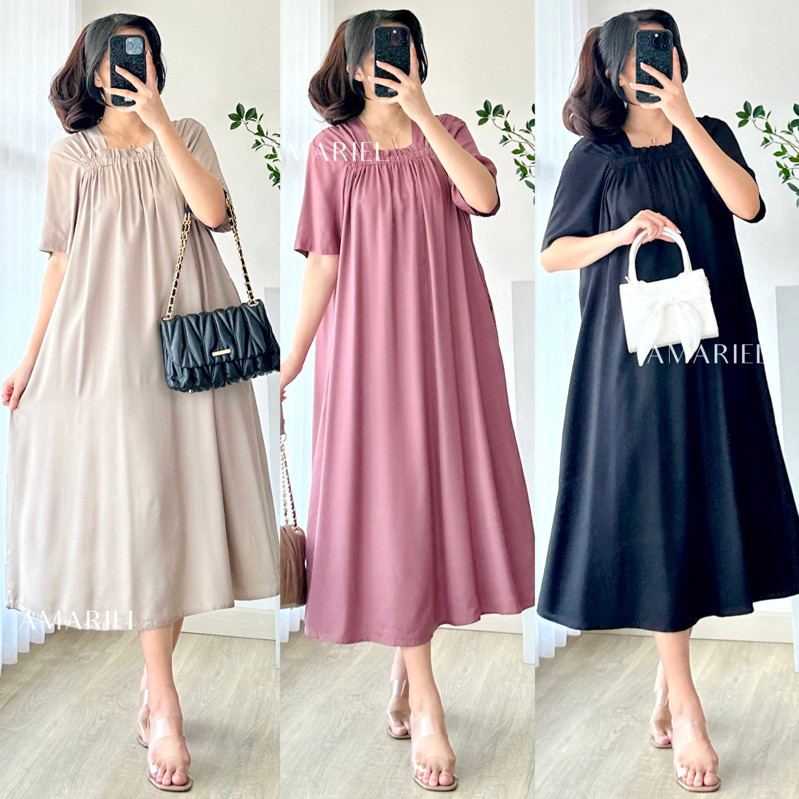 Amariel Fuji Lux Plain Dress Daster Polos Nyaman Bumil Friendly