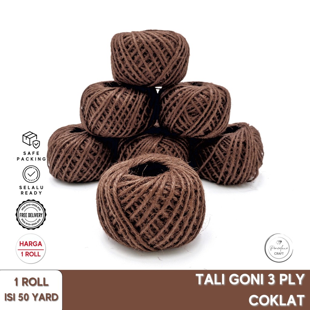 

DIY Kraft Craft Tali Goni Karung Burlap Jute Hampers Kado Bingkisan Natal Imlek Idul Fitri Import 3 Ply Harga per Roll 50 Yard Brown