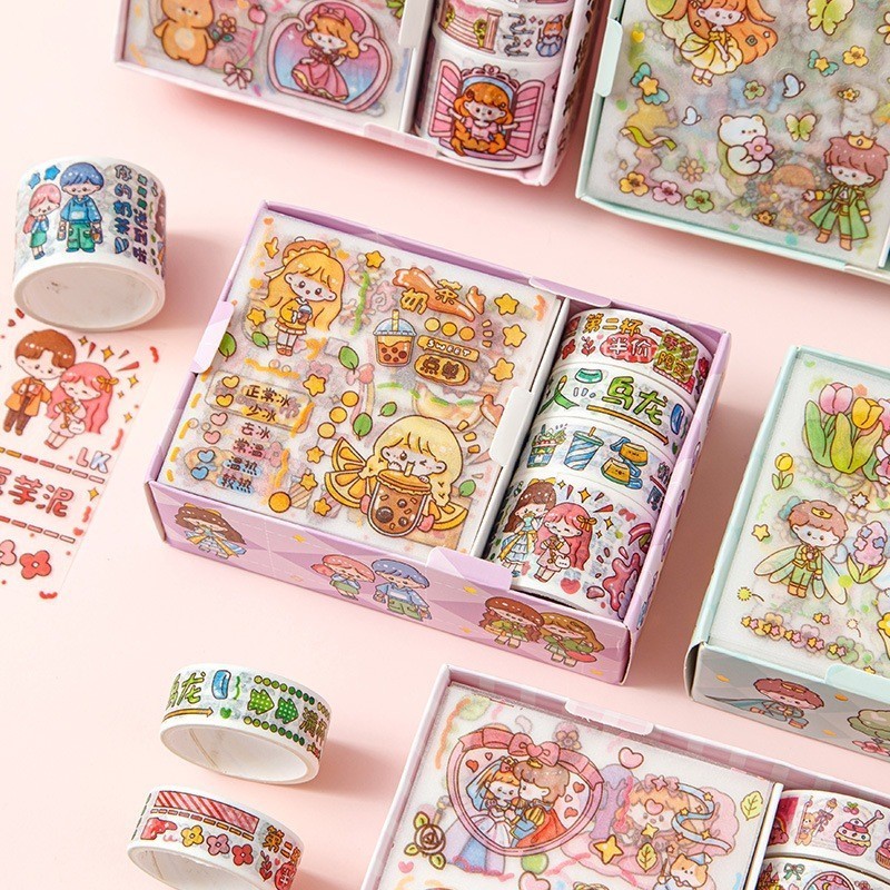 

(4 lbr + 4 roll) Stiker ROLL Kartun Korea Lucu DIY Design Buku Scrapbook Hadiah Anak