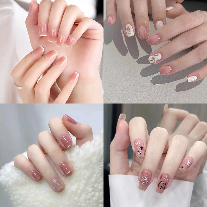 kuku palsu nail art + lem 24pcs fake nails art 3D set Fashion Fake Nail Tips Simple tanpa box