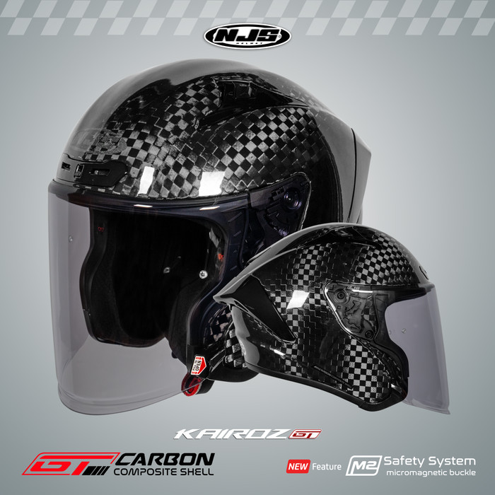 NJS Kairoz GT Carbon Spreadtow Gloss/Doff - Half Face (FREE PINLOCK) - Helm Half Face | Kairoz GT | 
