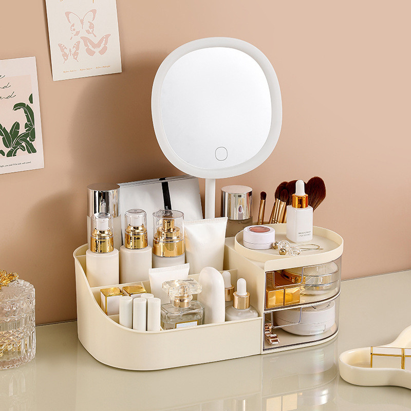 Makeup Storage Box With Mirror Desktop Dressing Table Makeup Mirror Cosmetics Jewelry Storage Box To