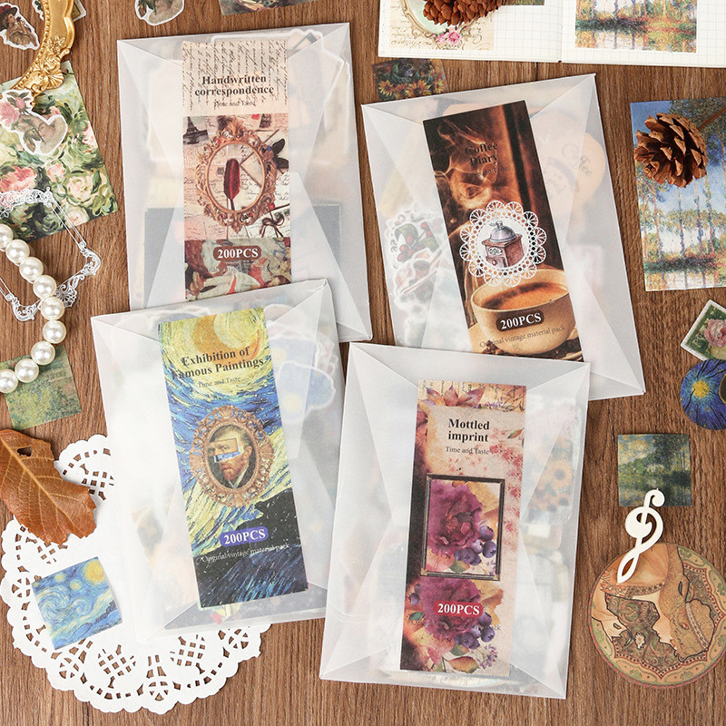 

Mr. Paper, 200pcs/pack, Vintage Sticker Material Pack, Scrapbook, Photo Frame Decoration Card Paper, Diary Material Sticker