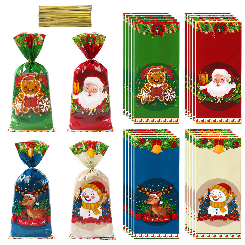 

25/50/100pcs Christmas Candy Bags With Rope Cookie Biscuit Package Christmas Decoration 2024 Gift Bag for Kids Party Supplies