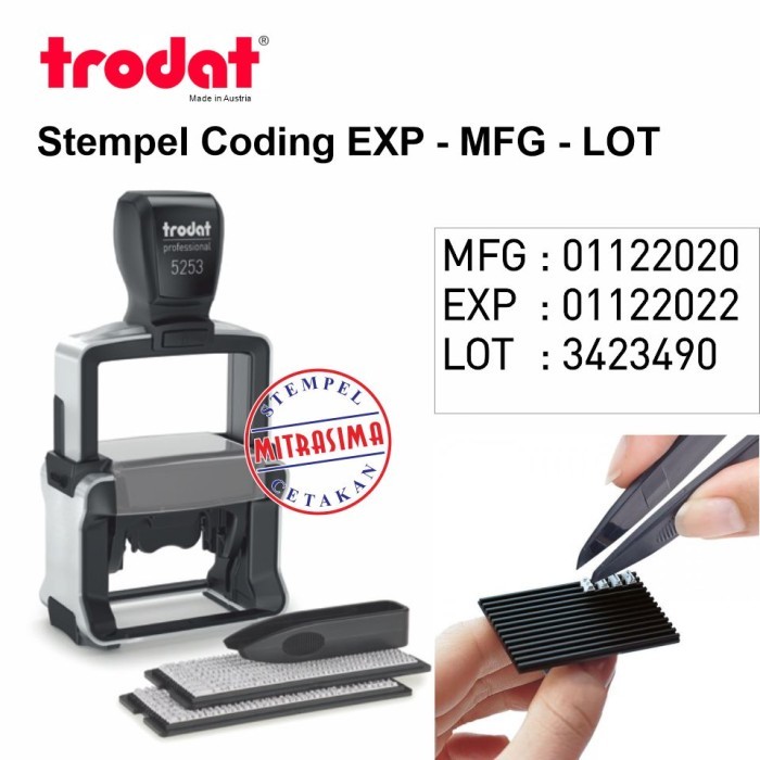 

Stempel Coding - EXPIRED - MANUFACTURING - LOT - BATCH NUMBER - Karakter 3 mm