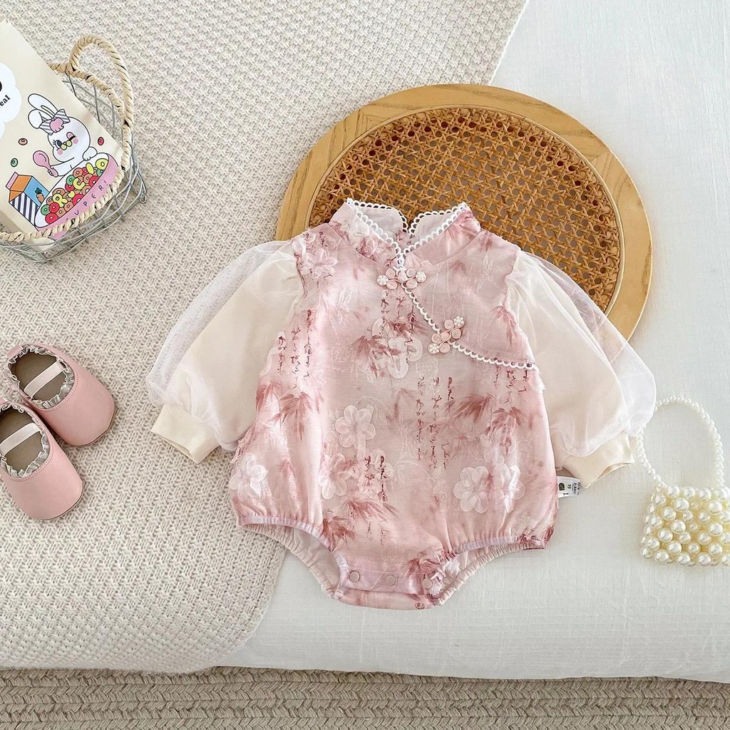 Girls Rompers Autumn Baby Clothes Chinese Style Cheongsam Outdoor Clothes Newborn Fashion Sweet Flow
