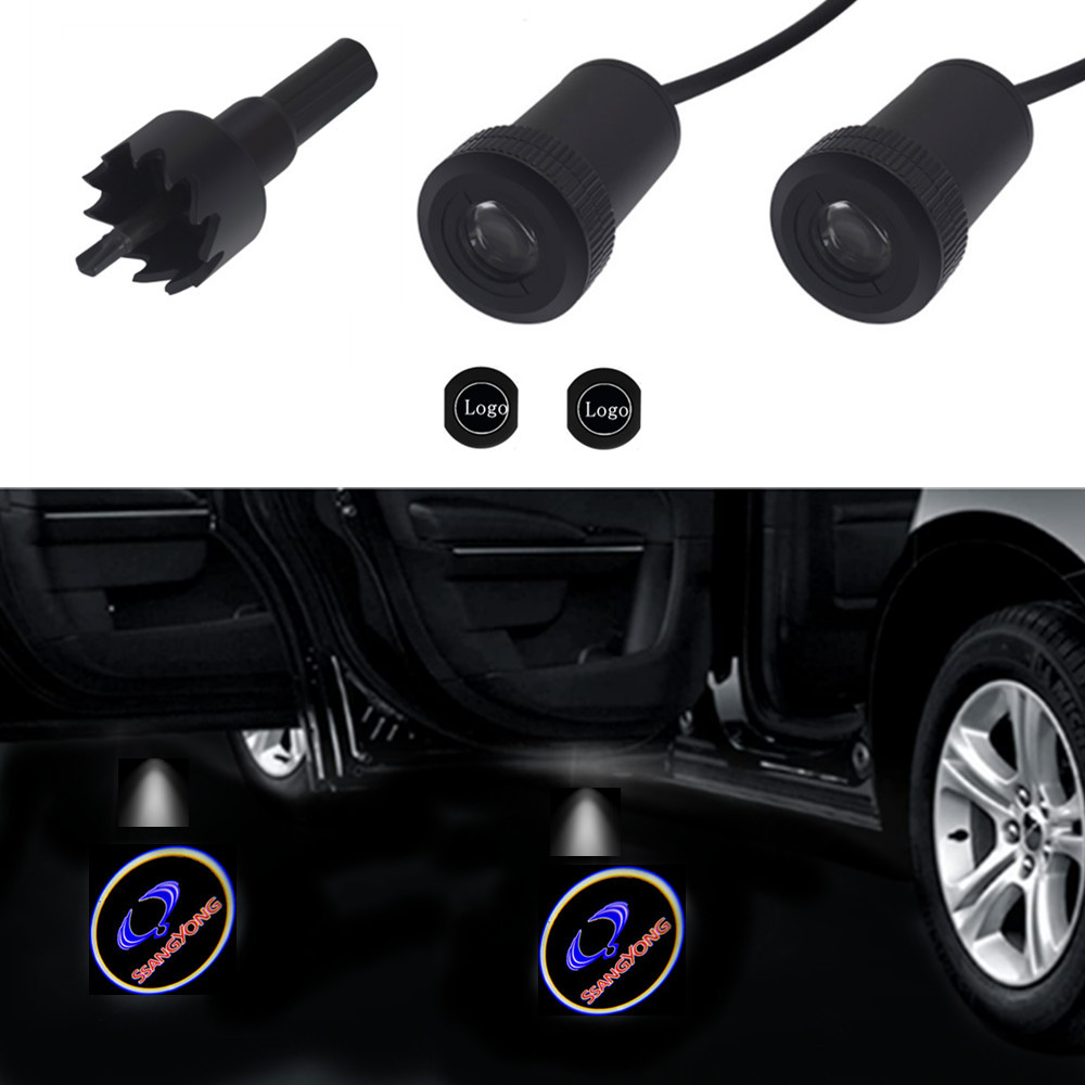 2Pcs Car Door Welcome Light LED Projector Lamp For Ssangyong Korando Musso Sports Rexton Logo  Proje