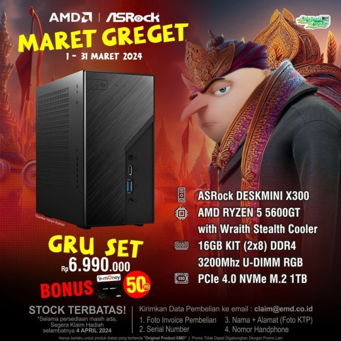 PC GAMING ASROCK DESKMINI X300, RYZEN 5600GT, 16GB, NVME 1TB - GRU SET