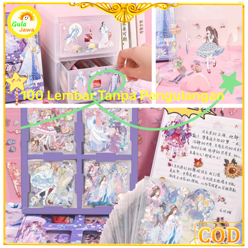 

100 lembar tanpa pengulangan DIY Scrapbook Sticker Deco Diary Buku Alat Tulis Stiker Lucu Wanita Anime