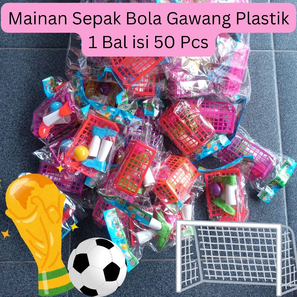 MAINAN SEPAK BOLA GAWANG PLASTIK WARNA KECIL 1 BAL ISI 50 PCS