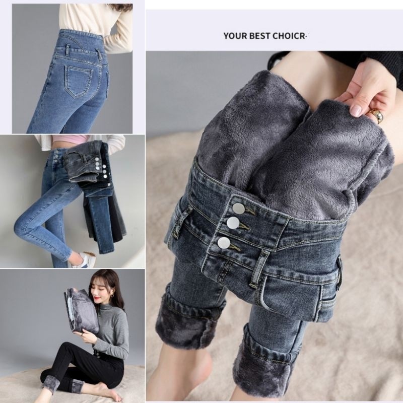 Celana Musim Dingin / Celana Jeans Musim Dingin Wanita / jeans winter / celana thermal
