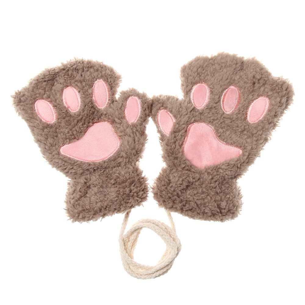 Warm Plush Warm Children Gloves Mittens Cat Paw Fingerless