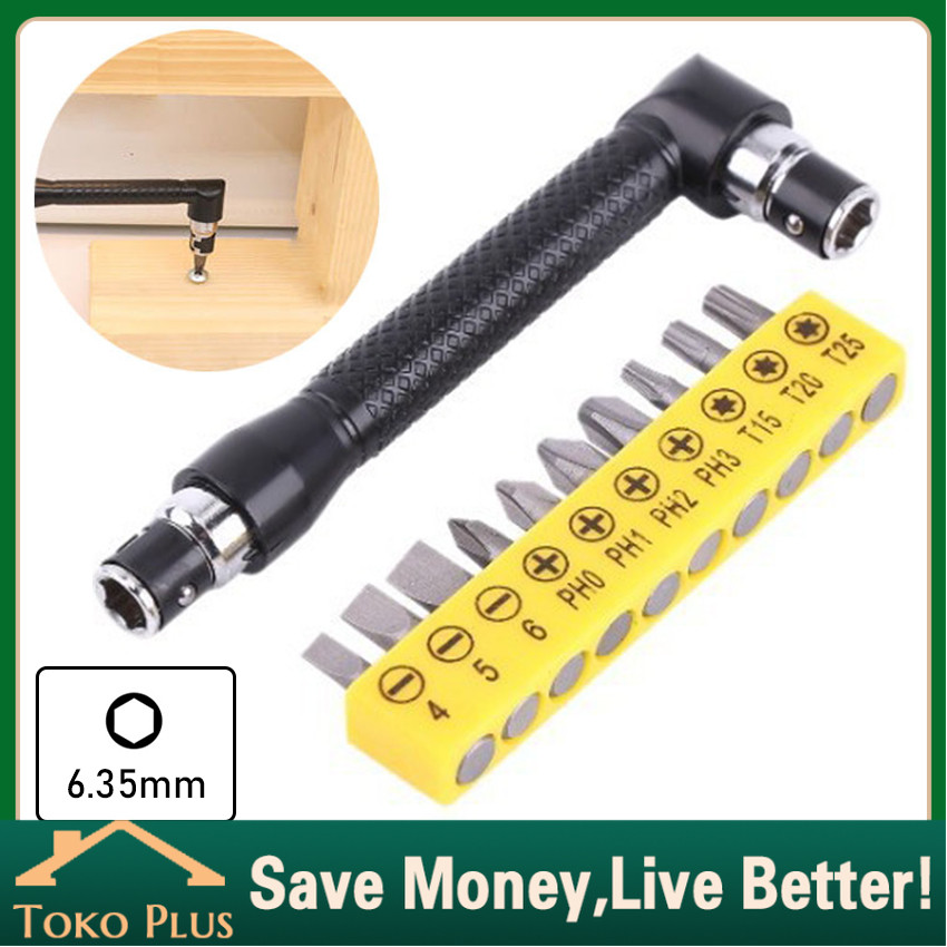 Obeng L Siku + 10 pcs Mata Obeng SET Gagang Double Ended Sambungan / Kepala Soket Obeng L Shaped Ada