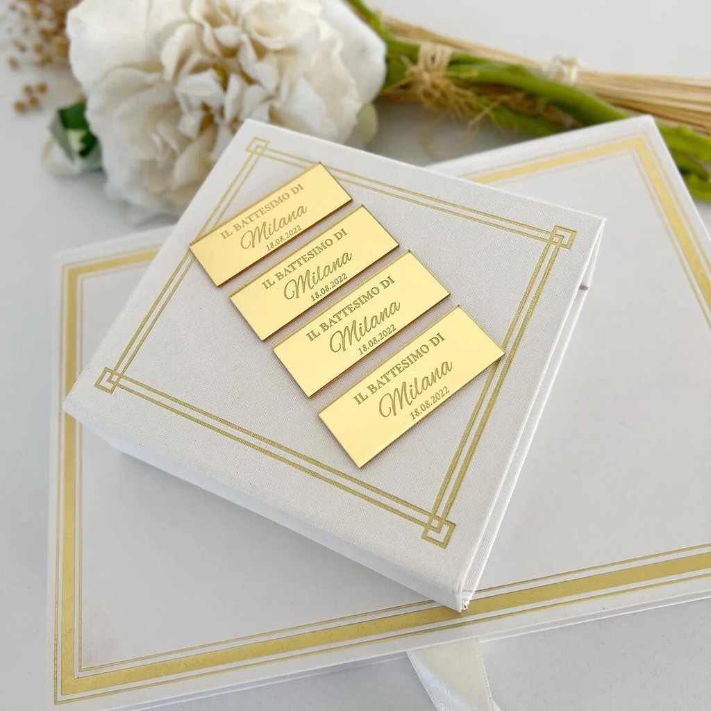 

50 Pcs Personalized Engraved Clothing Labels, Gold Acrylic Labels, Wedding Favors Decor, Custom Product Logo, DIY Baptism Favors