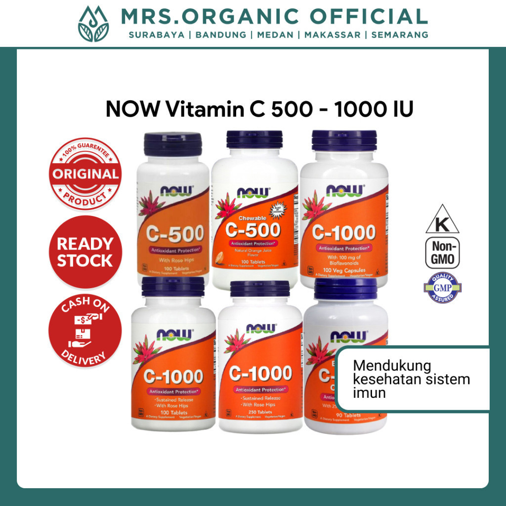 NOW Vitamin C 500 1000 IU Buffered Tablet Capsules Chewable original USA