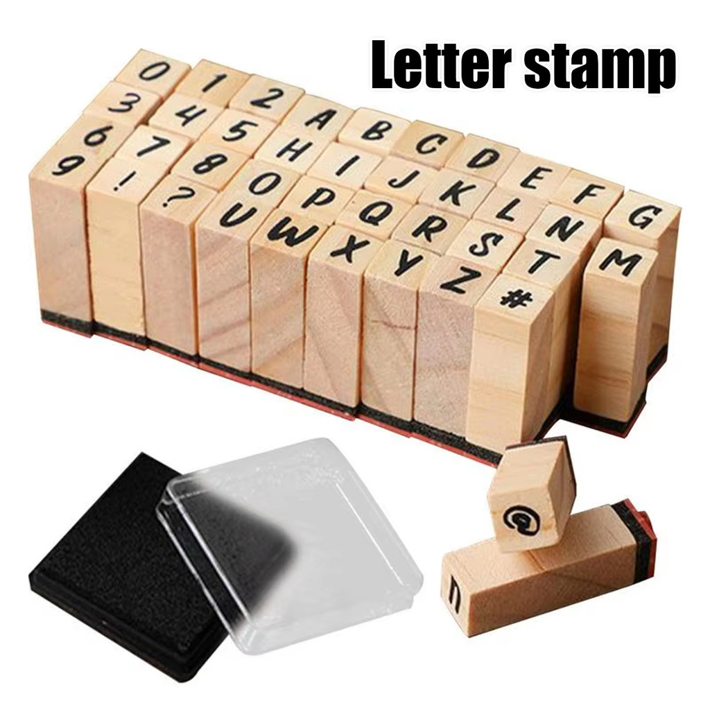 

1 box Retro Alphabet And Number Stamp templat Paket Stempel Kayu Estetik Perlengkapan Kantor