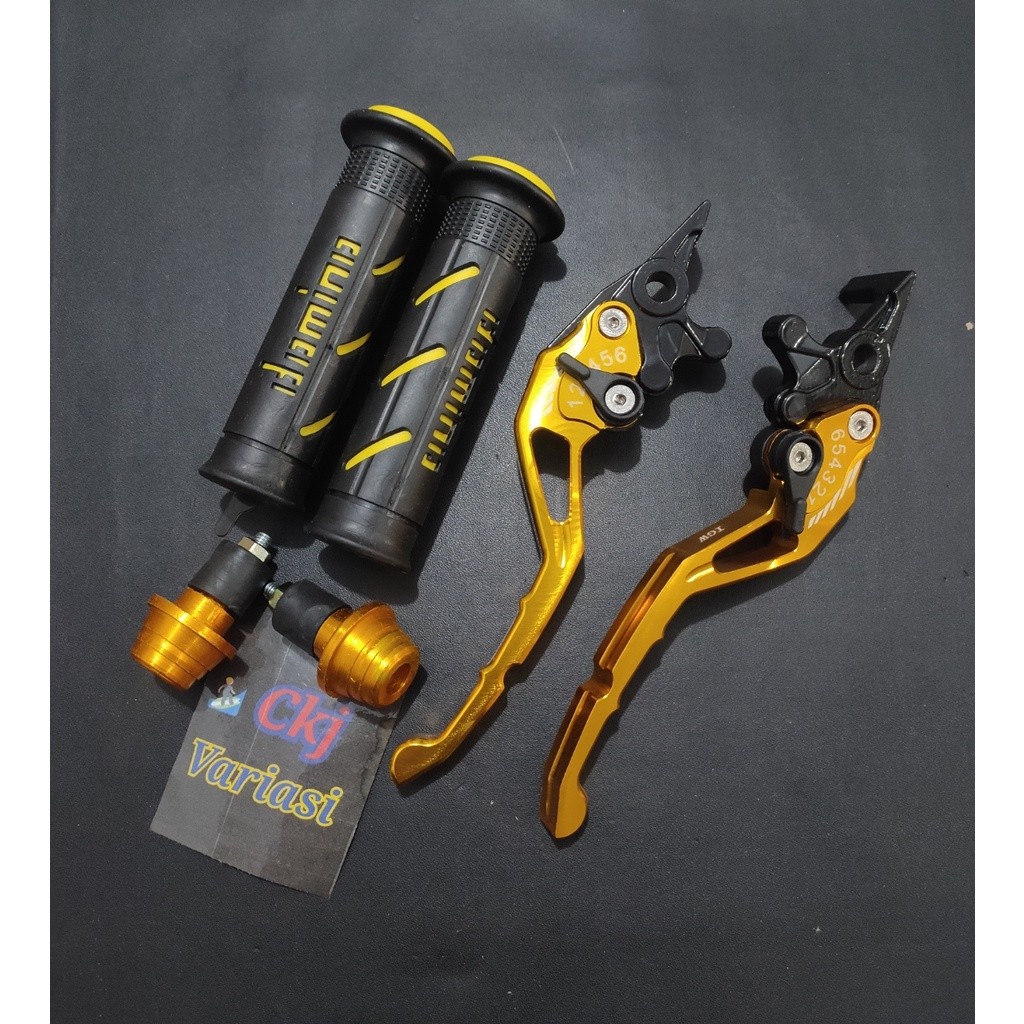 1 PAKET Handle Rem 1Set Nmax Kiri Kanan Full CNC+HAND hand grip sisik+jalu stang full CNC-GOLD/MERAH