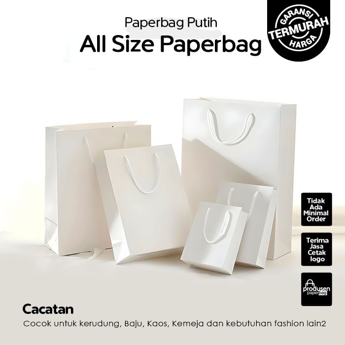

Hanya Promosi (Talikur) Paper Bag Kado Putih All Size, Papper Bag Polos Warna Putih Packing Olshop Baju, Celana dan kaos, Paperbag warna putih Polosan Mura