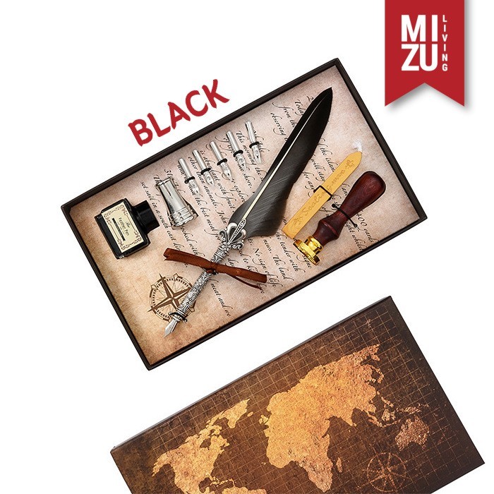 

best -MIZU HANEPEN WAX SEAL Calligraphy Set Feather Pen Bulu 6 Nibs Stempel - Ungu