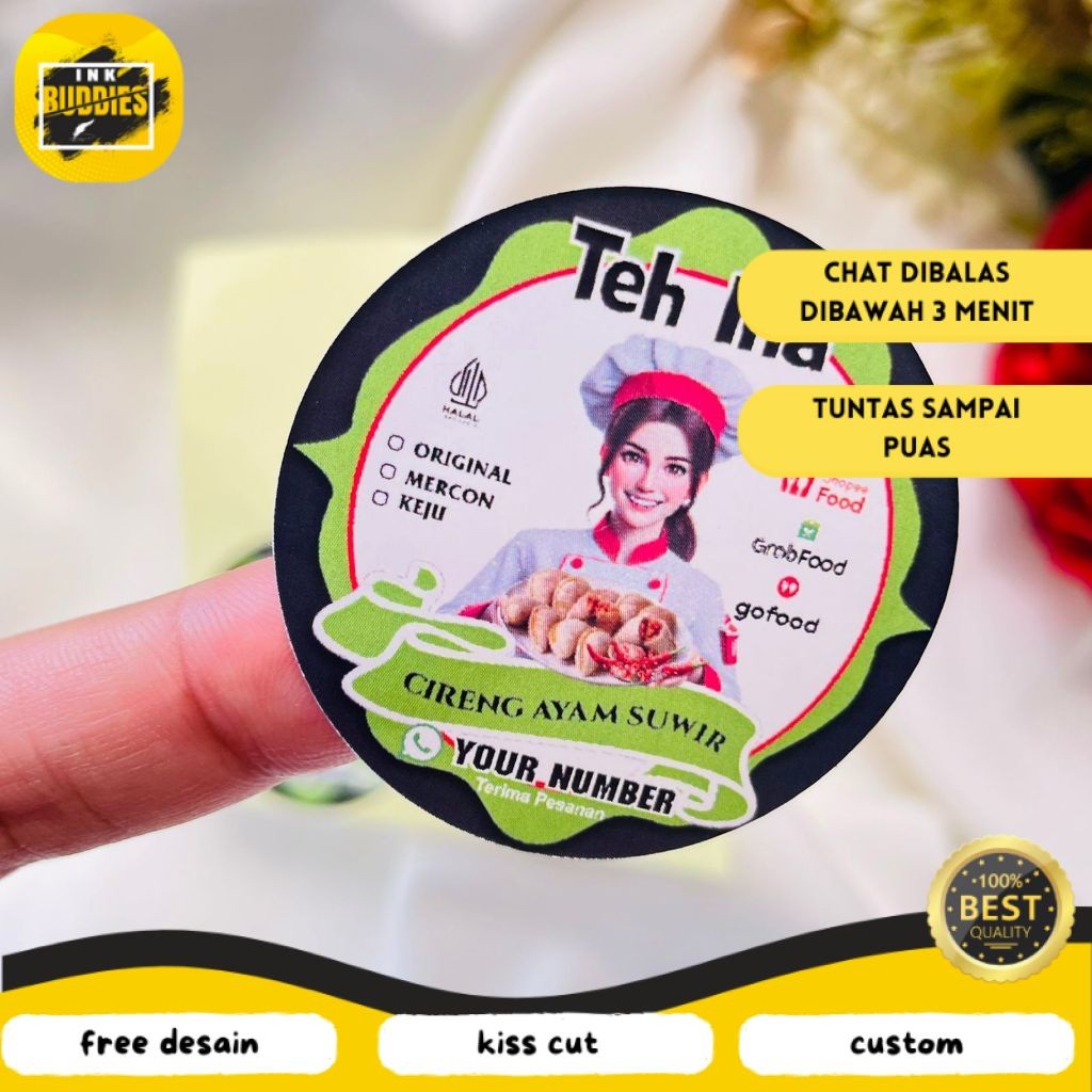 

INB Sticker Cireng Isi Ayam Sticker Cilok Bulat Free Desain Label Cibay Murah Uk.Kecil 2-4