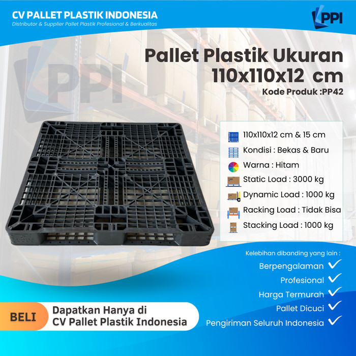 

Pallet Plastik Bekas/Baru Ukuran 110x110x12 cm – PP42 / Pallet Plastik Hitam/ Pallet Plastik Jaring